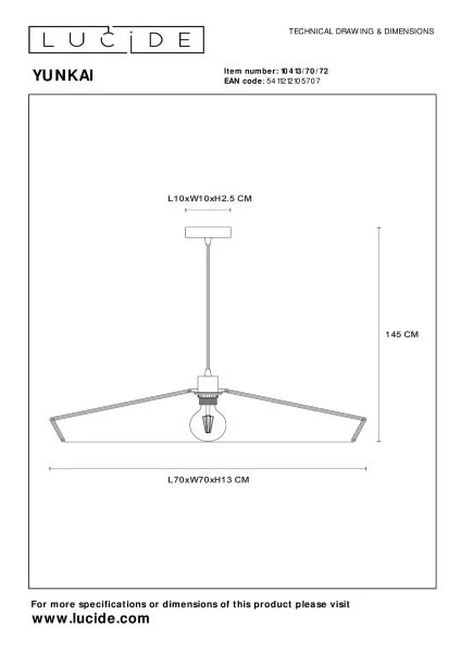 Lucide YUNKAI - Hanglamp - Ø 70 cm - 1xE27 - Naturel - technisch